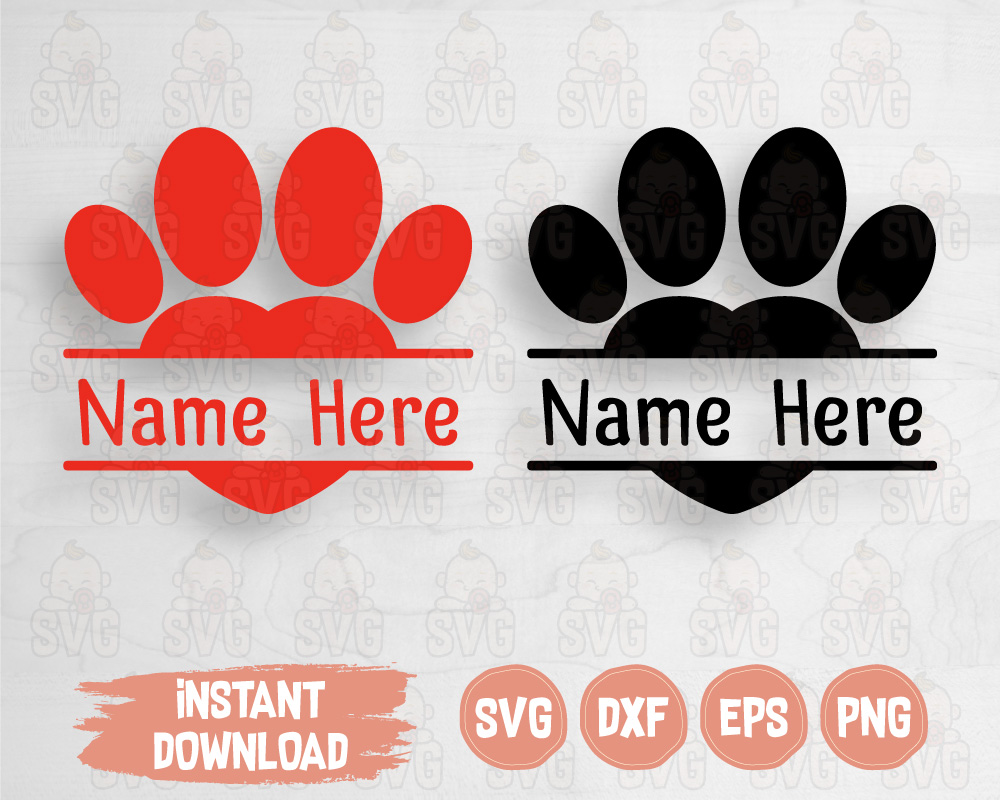 Paw Print SVG Cut Files Pawprints Paw print with heart Svg File and PNG Image Cut File for Cricut Silhouette Dog Paw Cat Paw Print