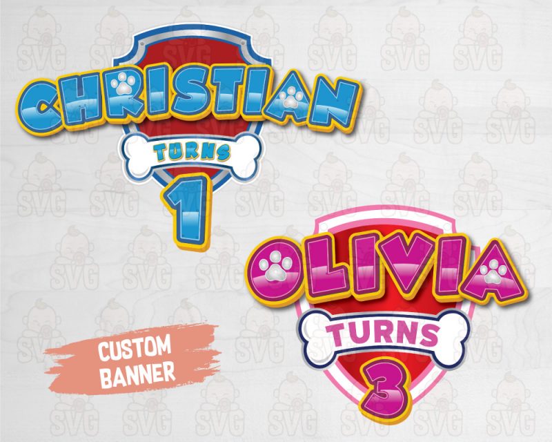 Paw Patrol Logo with Custom Kids Name and Age