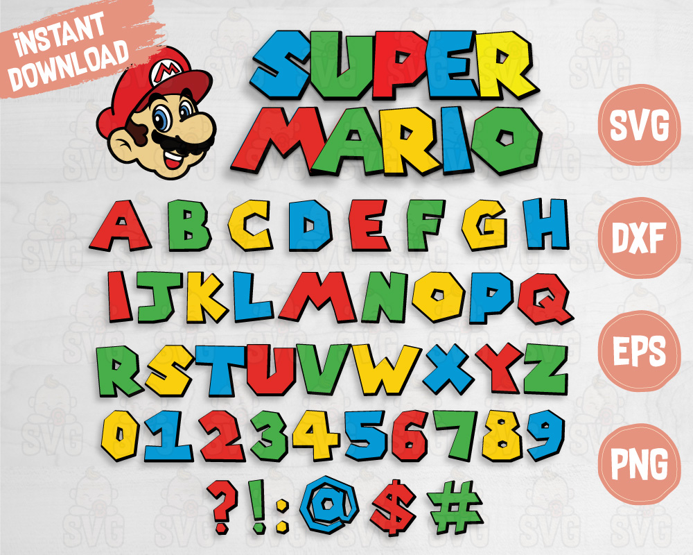 Super Mario SVG, Super Mario Alphabet, Super Mario Font Svg Baby