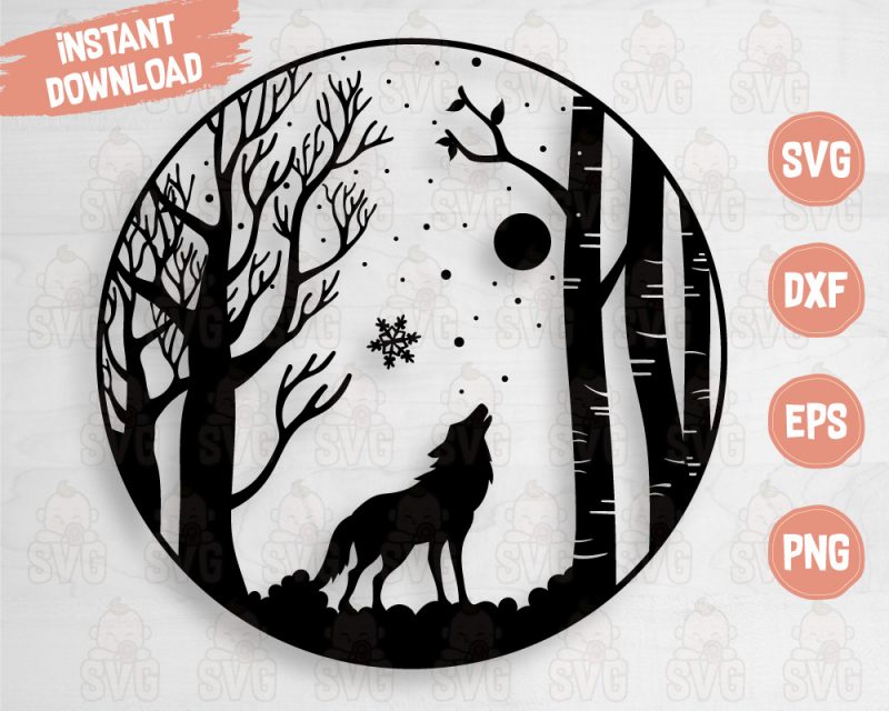 Wolf Howling At Moon svg cut file for Cricut and Silhouette