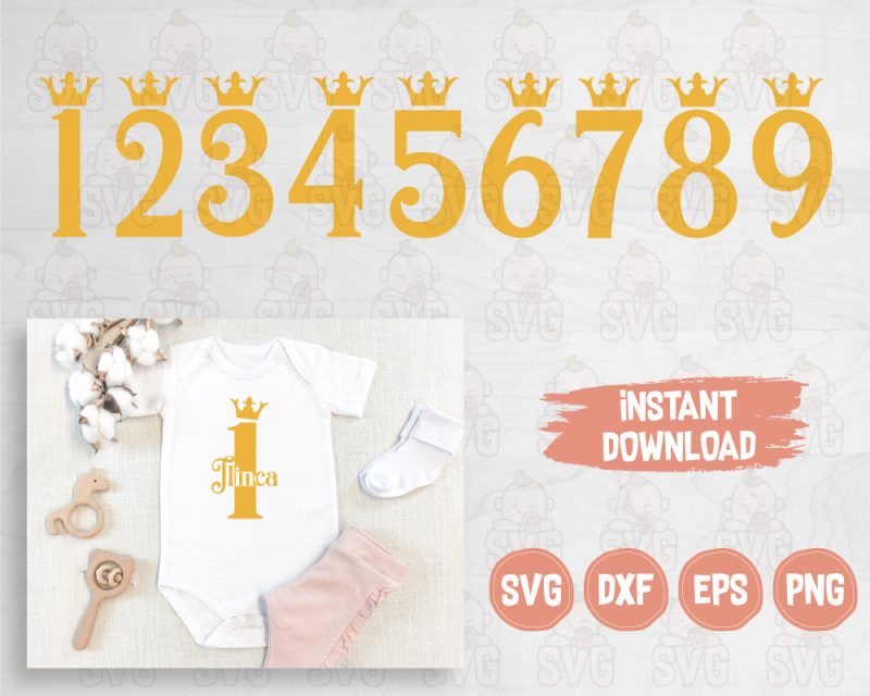 Royal Numbers Svg, 1 to 9 Svg, Crown Numbers Svg, 1-9 Numbers with Crown Svg Cut File for Cricut, Silhouette, Vector Numbers, Shirt Clipart