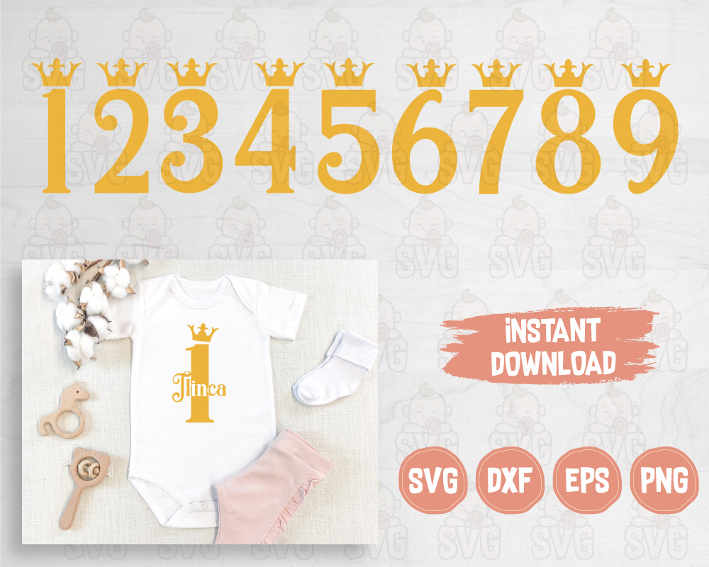 Royal Numbers Svg, 1 to 9 Svg, Crown Numbers Svg Svg Baby
