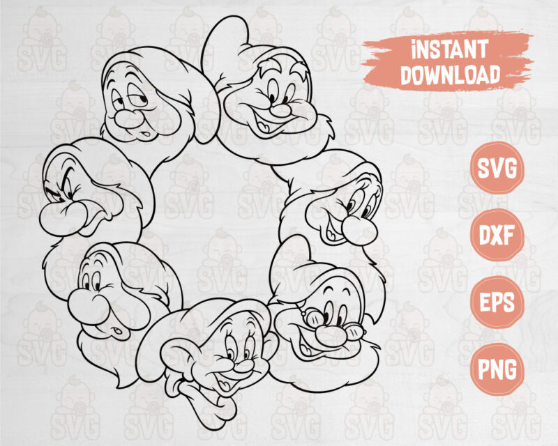 7 Dwarfs Frame Svg Cinderella cut file