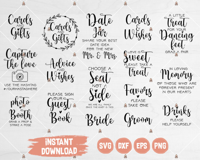 Wedding Party Bundle Cut or Print files for Cricut, Silhouette