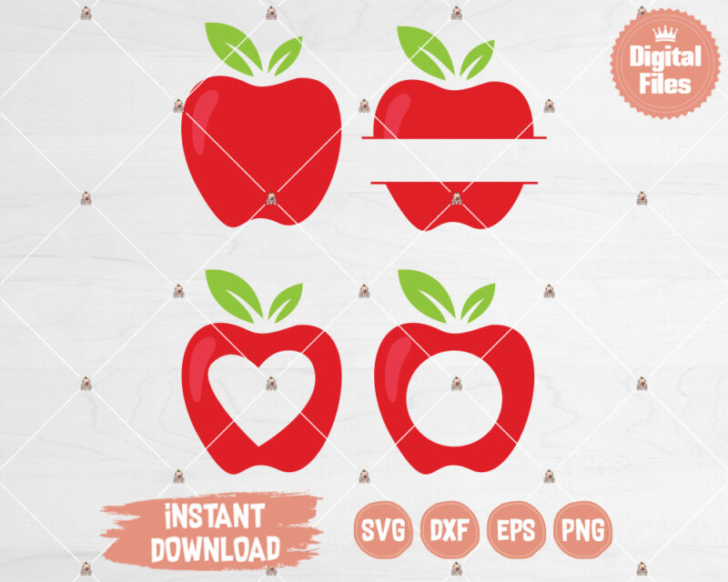 Apples SVG Split Monogram cut or print files